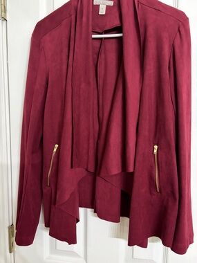 Dana Buchman Draped Open-Front Jacket in Burgundy